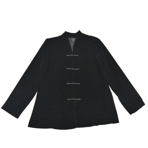 Eileen Fisher Black Velvet Mandarin Collar Button Front Jacket Blazer Large - Picture 1 of 10
